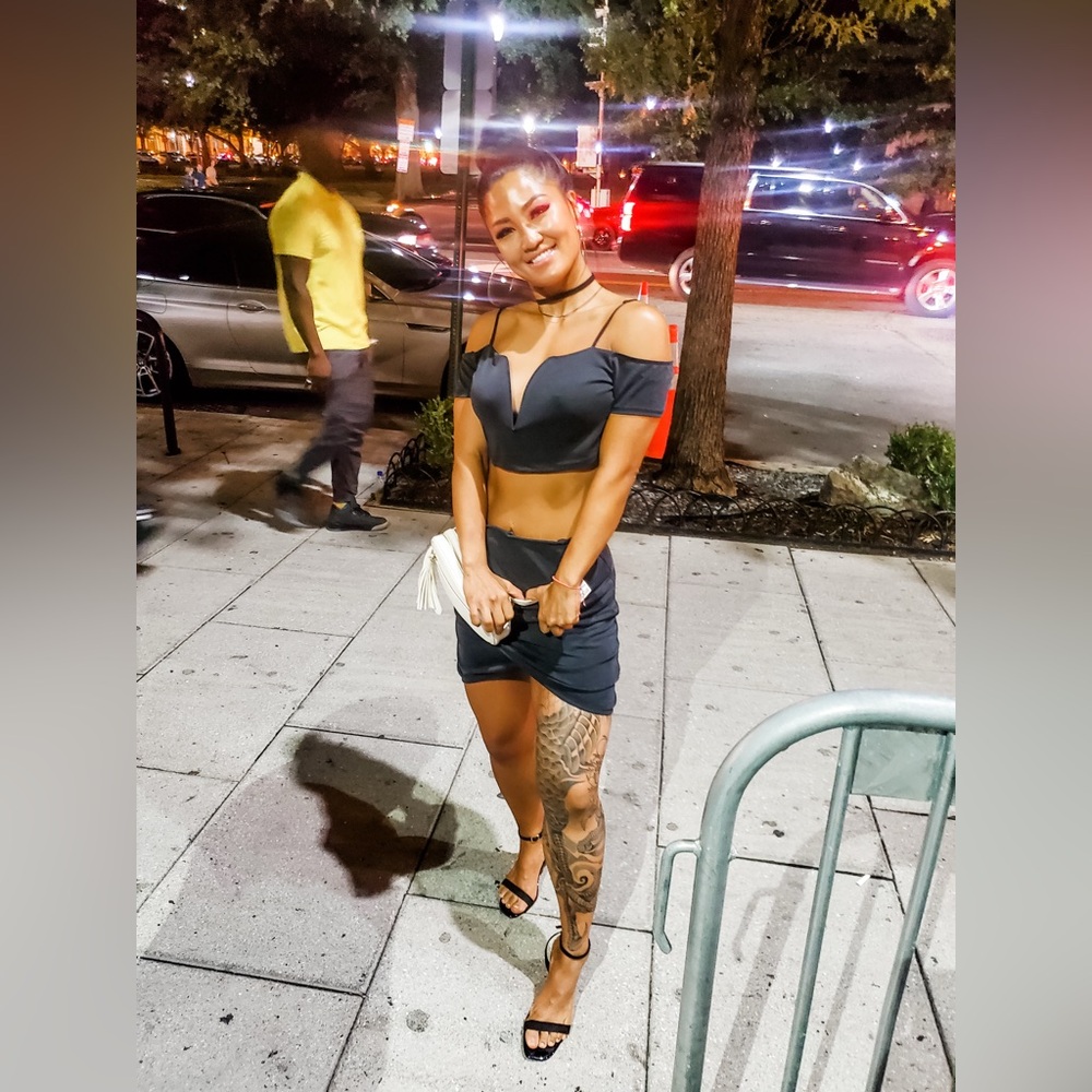 Blanc Black Two-Piece Crop Top & Skirt Set – Size Large